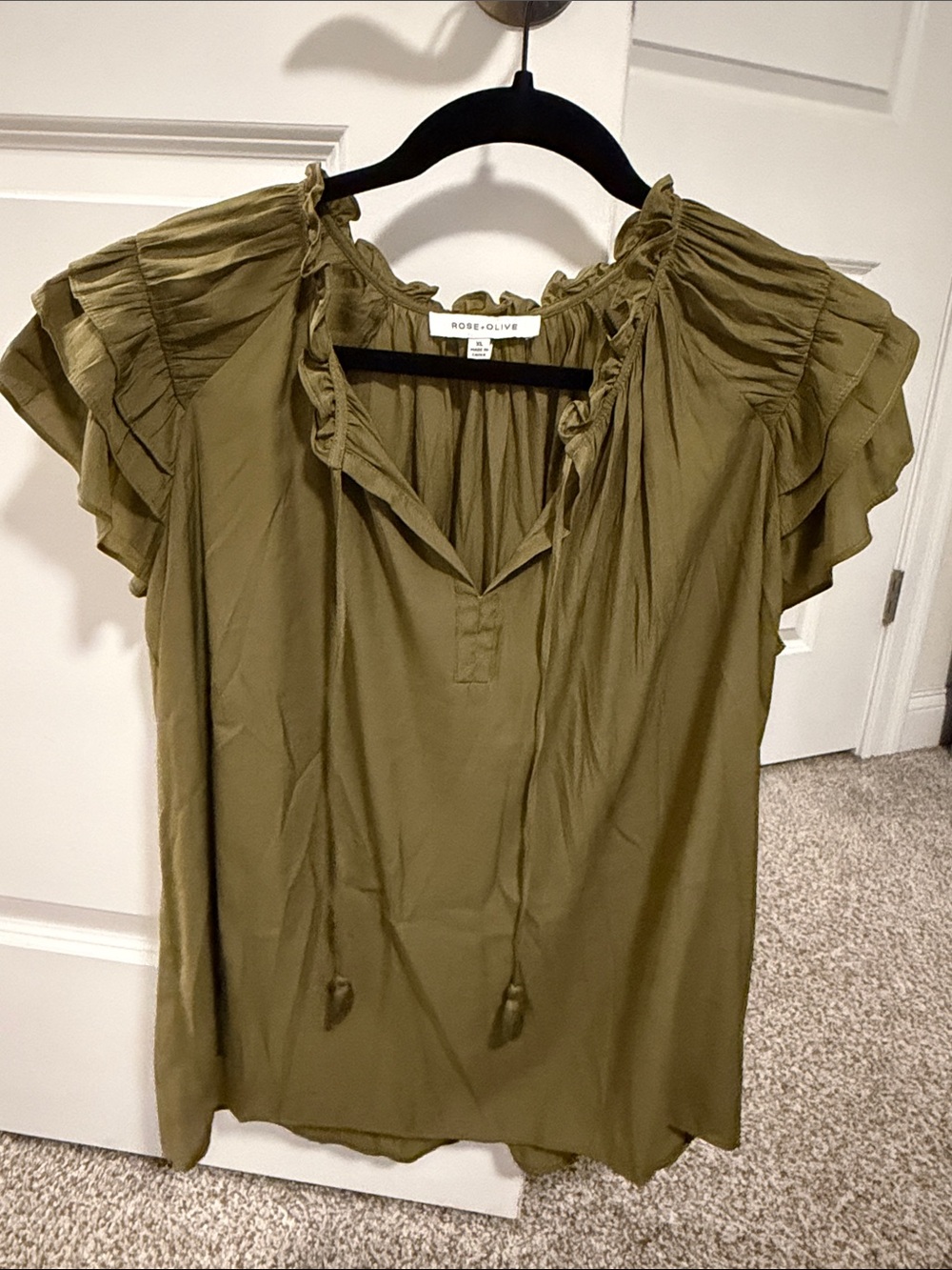 Rose & Olive Olive Ruffle Sleeve Peasant Blouse
